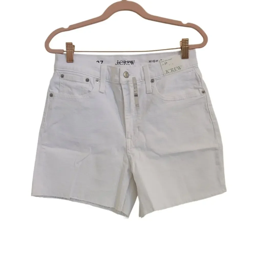 NWT J. Crew High-Rise Denim Short In White Mid Length 27 *Flaw